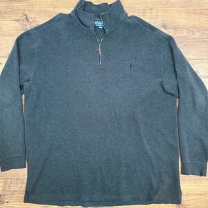 Polo Ralph Lauren Mens 2XLT Estate Rib Quarter Zip Gray Sweater Preppy Academia